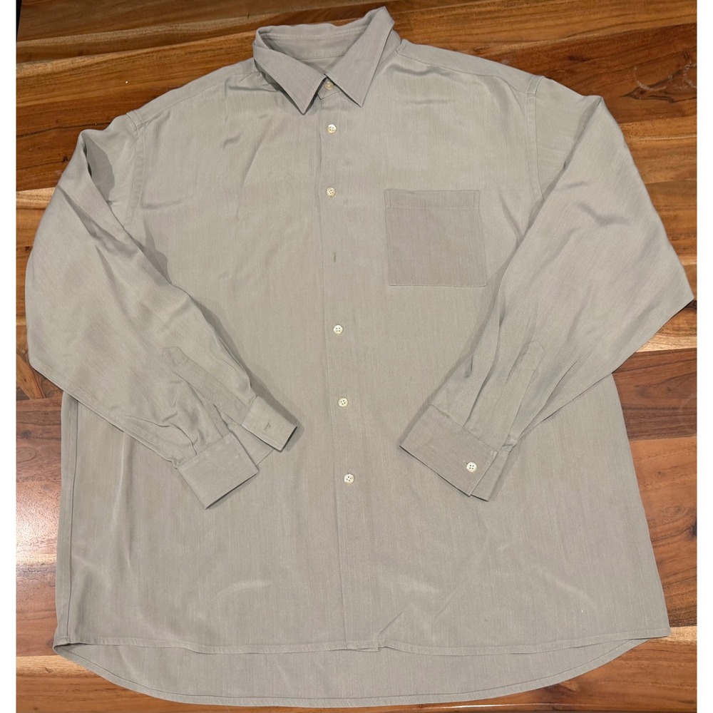 Hugo Boss Mens XXL Long Sleeve Button Down Shirt Sage Green Textured Pocket